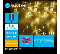 VoltShine Guirnalda de luces solares planas de carámbano, blanco cálido, 8m total, luz decorativa ideal para fiestas y ambientar espacios exteriores.