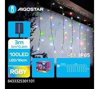 VoltShine Guirnalda de luces solares planas de carámbano, RGBY, 3m + 5m x 0,4m, ideal para decoraciones festivas y exteriores nocturnos.