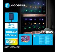VoltShine Guirnalda de luces solares RGBY, 3m+1m*1m, con cortina; ideal para decorar espacios exteriores y crear ambientes festivos.