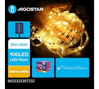 VoltShine Guirnalda de luces solares, tubo de Φ5 mm, blanco cálido, 2 m + 10 m, ideal para decoración exterior y crear ambientes acogedores.
