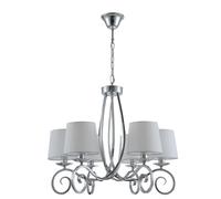 VoltShine Lámpara - lámpara de seis luces E14, acabado cromo, pantalla blanca, ideal para ambientes modernos y bien iluminados