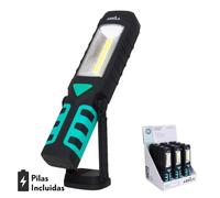VoltShine Linterna LED de trabajo 3 en 1, 300 lm, encendido dual, base magnética, gancho giratorio; ideal para emergencias y tareas manuales.