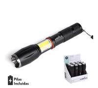 VoltShine Linterna - linterna led con 5 modos de encendido, zoom, 300 lúmenes, imán, asa, tamaño 15,5/18,6x3,8x3,8 cm, funciona con 3 pilas AAA