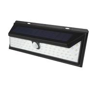 VoltShine Luz LED solar negra con sensor, 10W, luz fría; ideal para iluminación exterior y seguridad en jardines y caminos.