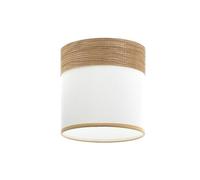 VoltShine Pantalla de lámpara E14, blanca y madera clara, 14x14x14 cm; ideal para decorar y aportar luz cálida en ambientes diversos.