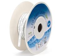 VoltShine Tira LED azul de 50m, 10mm, con circuito integrado; ideal para iluminación decorativa y ambiental en interiores y exteriores.