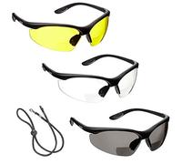voltX 3 x CONSTRUCTOR' Gafas de Seguridad de Lectura BIFOCALES, (1 x transparente 1 x ahumado 1 x amarillo - DIOPTRIA +1.0) incluye cuerda de seguridad - CE EN166F - Gafas para Ciclismo Bifocales