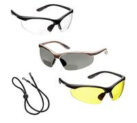 voltX 3 x CONSTRUCTOR' Gafas de Seguridad de Lectura BIFOCALES, (1 x transparente 1 x polarizado 1 x amarillo DIOPTRIA +3.0) incluye cuerda de seguridad CE EN166F Gafas para Ciclismo Bifocales