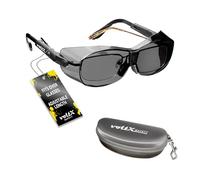 voltX 'RETRO COMPACT OVERGLASSES' Con estuche - Pequeño/Mediano tamaño, seguridad industrial Overspecs-CE EN166ft certificado, (lente Ahumado/Gris) - antifog, rasguño resistente, protección UV