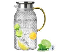 Volumoon 1,8 Litros Jarra Agua de Cristal, Botella de Agua Transparente, Jarra Agua de Vidrio con Tapa Acero Inoxidable, para Jugo Bebidas Frías y Calientes Leche Café Agua Tibia