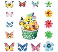 Volumoon 100 Piezas Mariposa Cake Adornos, Tapas Comestibles para Tartas de Mariposa, Flores Comestibles para Decoración de Tartas, Adornos Comestibles para Cupcakes para Fiestas, Bodas, Cumpleaños