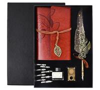 volumoon 12 Piezas Juego de Pluma Inmersión, Pluma de Escribir Vintage, Set de Plumas Caligrafía con 8 Puntas Adicionales, Tinta, Cuader Cuero y Titular Pluma, para Caligrafía Escritura Dibujo Regalo