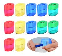 Volumoon 12 Piezas Sacapuntas con Deposito, Sacapuntas Portátiles Colores, Sacapuntas Manual de Doble Agujero, Pencil Sharpener, para Niños, Estudiantes, Escuela, Oficina En Casa, Suministros