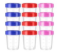 volumoon 12 Vasos Graduados de Plástico, Vaso Medidor de Escala, Recipiente Plástico, Tazas Medidoras, Taza de Almacenamiento con Tapa, Recipiente Medidor de Líquidos, Tarro Pequeño