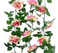 Volumoon 16 Piezas 2.3M Vid Flores Artificiales, Vides de Rosas Artificiales Guirnalda de Ratán, Guirnalda Flores Vintage, Guirnaldas de Vid de Rosas con Hojas, para Jardín, Bodas, Fiestas (Champán)