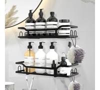 volumoon 2 pcs Estanteria Ducha sin Taladro, Estanteria Baño Pared, Estante de Ducha Sin Taladrar, Soporte para Ducha Inoxidable, Estanterías Baño, Organizador Ducha para Champú y Gel de Baño (Negro)