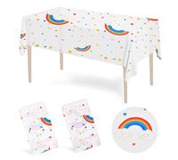 volumoon 2 pcs Mantel Fiestas Arcoíris, Manteles de Plástico Rectangulares Impermeables, Manteles Desechables, para Infantiles, Cumpleaños, Baby Shower, Fiesta, picnics, 130 x 220cm