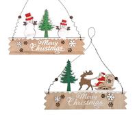 Volumoon 2 piezas de madera Navidad colgantes, decoraciones de puerta de bienvenida, tablero colgante de pared, decoración de Navidad de madera para puerta de pared árboles de Navidad adornos