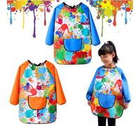 Volumoon 2 Piezas Delantal Infantil Pintada para 7-12 Años Niño/Niña, Artista Blusón Con Mangas Largas y Bolsillos, para Artes y Pintura