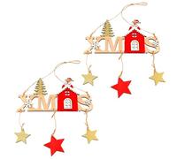 volumoon 2 Piezas Madera Navidad Decorativo Colgante para Puerta, Navidad Colgante Pared Ornament, Letrero Feliz Navidad, Santa Claus Muñeco de Nieve Reno, para Puerta, Pared, Árbol de Navidad (A)