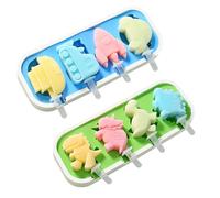 Volumoon 2 Piezas Moldes de Paletas, Molde Helados Silicona, Moldes para Tartas con Forma de Dinosaurio o Vehículo, Reutilizable Poleras Helado para Chocolate, Dulces, DIY (Verde y Azul)