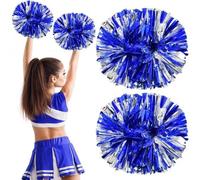 volumoon 2 Piezas Pompones de Animadora, Flores Deportivas para Manos, con Hebilla de Anillo, Porristas Pom Bright Metallic, Pompoms Animadoras para Escuela, Baile, Equipo, Fiestas Carnava (Azul)