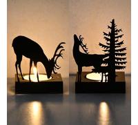 Volumoon 2 Piezas Portavelas de Alce Navideño, Candelabro Navideño de Hierro para Luz de Té de 4cm, Decoraciones Navideñas para Mesa, Adornos para Salon Modernos