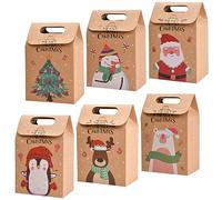 Volumoon 24 Piezas Bolsa de Dulces de Papel Kraft de Navidad, Cajas de regalo de fiesta de Navidad, Cajas de Dulces de Papel Kraft de Navidad, Bolsas de Regalo para Navidad, Bolsas de Navidad de Kraft