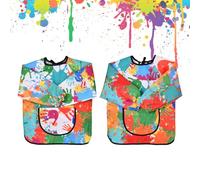 volumoon 2Pcs Bata Pintura Niños 1-7 Años Niño/Niña, Delantal Infantil Colorido, Impermeable Delantal Infantil de Manga Larga con Bolsillos, Apto para Pintar, Cocinar, Escuela