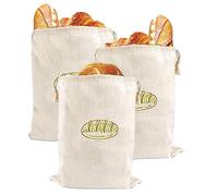 volumoon 3 Piezas Bolsa para Pan, Bolsas de Pan de Lino Natural, Bolsa de Pan de Lino con Cordón, Bolsas Ecológicas Reutilizables para Pan Casero, Mantener Fresco, Delicias de Panadería 40 x 30 CM