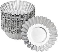 Volumoon 30 Piezas Molde de Tarta de Huevo de Aluminio Molde de Tartaleta para Hornear para Magdalenas,Pudins, Muffin Tartas,Antiadherente y Reutilizables,Plata