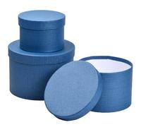 Volumoon 3pcs Caja de Regalo con Tapa Redonda de Cartón, Embalaje de Papel para Día de San Valentín, Bodas, Cumpleaños y Envoltura de Presenta (Azul)