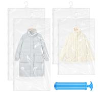 Volumoon 4 Paquetes Bolsas al Vacio Ropa para Colgar (2pcs 135x70cm + 2pcs 105x70cm), Reutilizable Bolsa Almacenamiento Colgante con Bomba, para Ropa, Abrigos y Chaquetas, Ahorro de Espacio