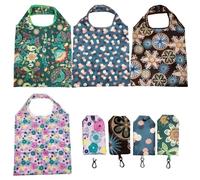 volumoon 4 Piezas Bolsa de la Compra Plegable, Tote Bag, Bolso Floral, Bolsas de Compras Ligero, Bolsas de Supermercado, Bolsa Reutilizable, Bolso Tote de Mujer