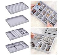 Volumoon 6 Stück Bisuteria Organizadoras de Terciopelo,Bandeja de Terciopelo Apilables de Joyas,Organizador Joyas Cajones,Bandeja Para Guardar y Exhibir Aretes,Collares