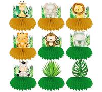 Volumoon 9 Piezas Centro de Mesa de Nido de Abeja, Suministros de Fiesta de Safari, Adornos de Mesa de Animales del Bosque en 3D para Fiestas de Cumpleaños Infantiles con Temática Verde