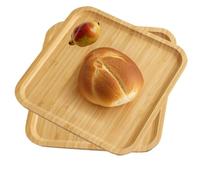 Volumoon Bandeja de Madera de Bambú, 2 Piezas Cuadrada de 20 cm para Cocina, Almacenamiento Pequeña para Posavasos, Café (20×20×1.5 cm)