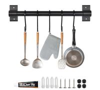 volumoon Barra Colgador de Utensilios Cocina, Barra para Colgar Utensilios con 5 Ganchos, Negro