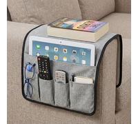 volumoon Bolsa de Almacenamiento para Reposabrazos de Sofá Organizador para Reposabrazos de Sillas, Antideslizante, 5 Bolsillos, para Teléfono Ipad Revistas Control Remoto de Tv Anteojos (Gris)