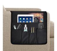 Volumoon Bolsa de Almacenamiento para Reposabrazos de Sofá Organizador para Reposabrazos de Sillas, Antideslizante, 5 Bolsillos, para Teléfono Ipad Revistas Control Remoto de Tv Anteojos (Negro)