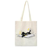 volumoon Bolsa de Tela Estampada con Forma de Gato, Bolsas de Mano Estéticas, Bolsa de Tela Impresa, Bolsa Compra Reutilizable, Bolsa de la Compra Plegable para Escuela, Trabajo, Playa, Viajes (A)