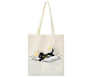 volumoon Bolsa de Tela Estampada con Forma de Gato, Bolsas de Mano Estéticas, Bolsa de Tela Impresa, Bolsa Compra Reutilizable, Bolsa de la Compra Plegable para Escuela, Trabajo, Playa, Viajes (A)