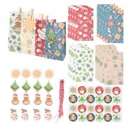 volumoon Bolsas de Papel Kraft Navideñas - 24 Piezas con Pegatinas para Chuches, Dulces, Reutilizable para Infantil Cumpleaños, Fiestas, Bodas