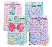 Volumoon Bolsas de Regalo de Papel, 12 Piezas Bolsa de Regalo de Sirena con 18 Pegatinas, Bolsas de Regalo Cumpleaños, Bolsas de Papel de Sirena para Fiesta Infantil,Cumpleaños,Halloween,Navidad