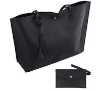 volumoon Bolsos de Mujer, Cuero PU Bolsa Tote, Bolso Grande Mujer con Bolsillo Interior, Piel Suave, Señoras Shopper Totes, Bolso Hombro Mujer para Compras, Viajes con Monedero Pequeño(Negro)