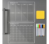 Volumoon Calendario Magnetico Nevera Transparente (Planificador Semanal + Planificador Mensual), Pizarra Magnetica Nevera de Acrílico, con 6*Marcadores, 1*Borrador en Seco (40 x 30 Cm)