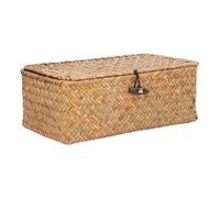 Volumoon Cesta de Algas Marinas Con Tapa - Rectangular, Trenzada Natural, Tejida a Mano Grande - Mimbre de Ratán Para Baño, Salón, Cocina