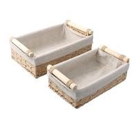 Volumoon Cestas Almacenaje, Set de 2 Cestas de Almacenamiento con Mango de Madera, Cestass Tejidas para Organizadores, Forro de Tela Extraíble, para Baño, Cocina o Decoración del Hogar