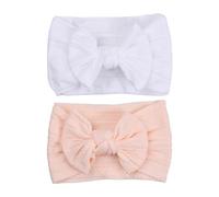 Volumoon Diademas Bebé Niñas, 2 Piezas Diademas Elásticas Suaves para Bebé con Lazo, Recién Nacidos Banda para Cabeza de Nailon, Cintas para La Cabeza para Recién Nacidos, Bebés y Niñas, Blanco, Rosa