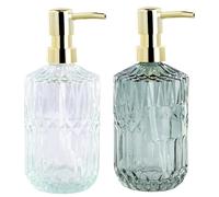 Volumoon Dispensadores de Jabón, 2 Piezas Dispensador de Jabón de Cristal con Bomba, Diseño Elegante, Dispensador Gel y Champu Ducha, Vintage Botella de Cristal, para Baño, Cocina